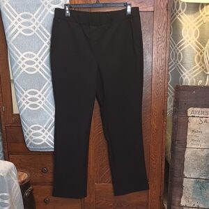 Lane Bryant Black Straight Leg Trouser Pants Zip Pockets PullOn Elastic Waist 16
